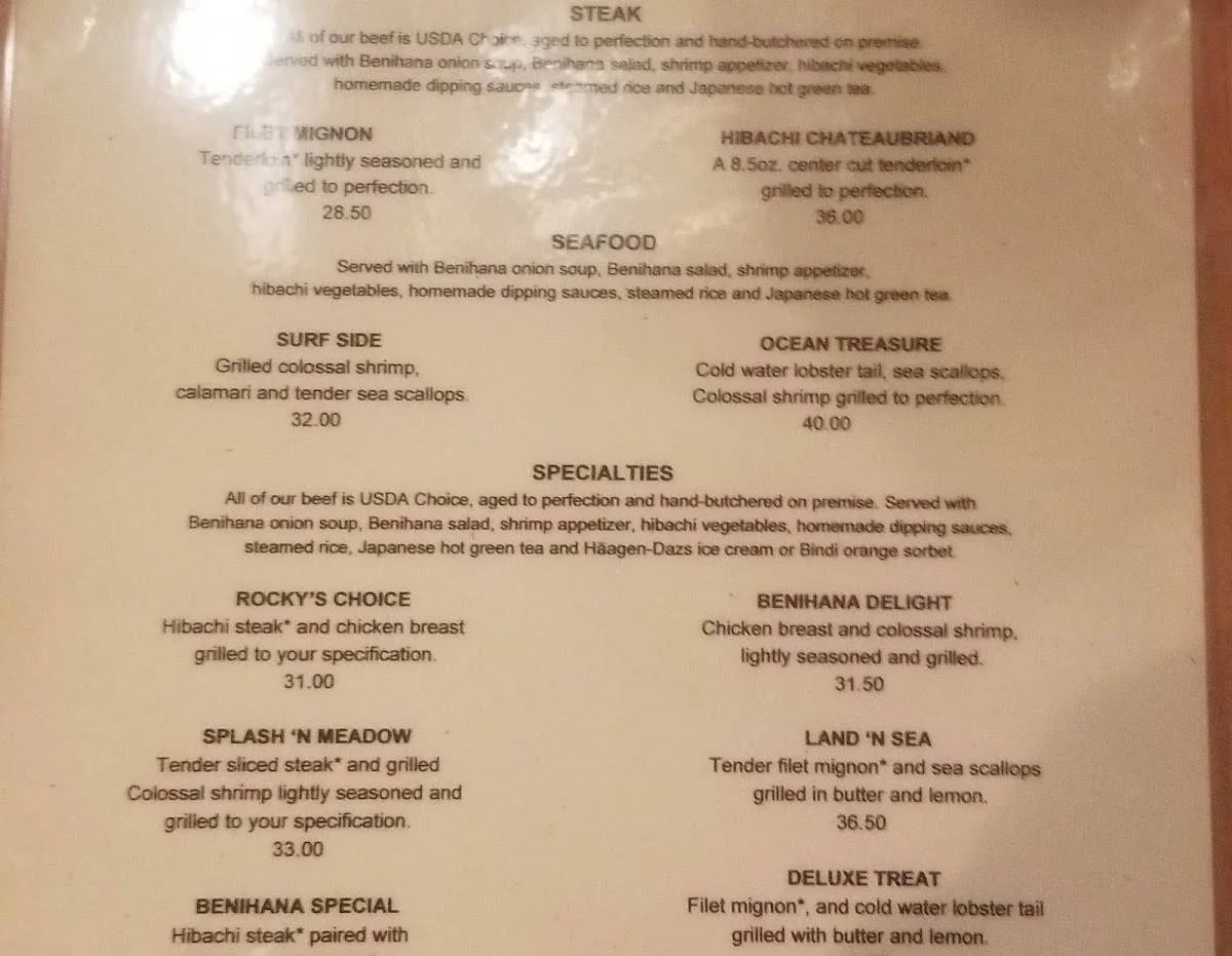 Benihana Menu USA & Updated Prices 2025