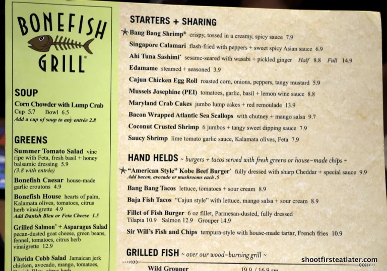 Bonefish Grill Menu USA