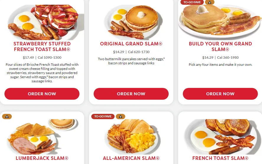 Denny's slams menu