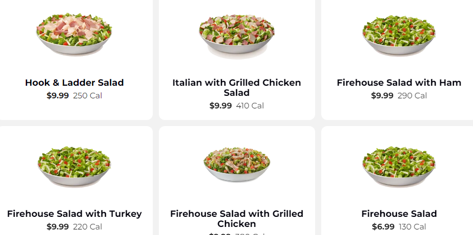 Firehouse salads menu USA