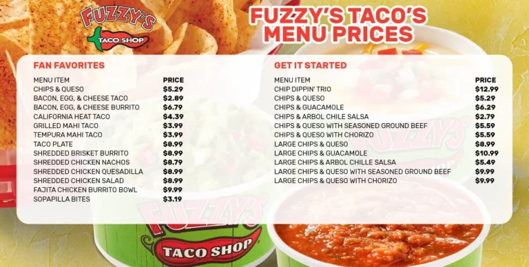 Fuzzy’s Taco Shop Menu USA