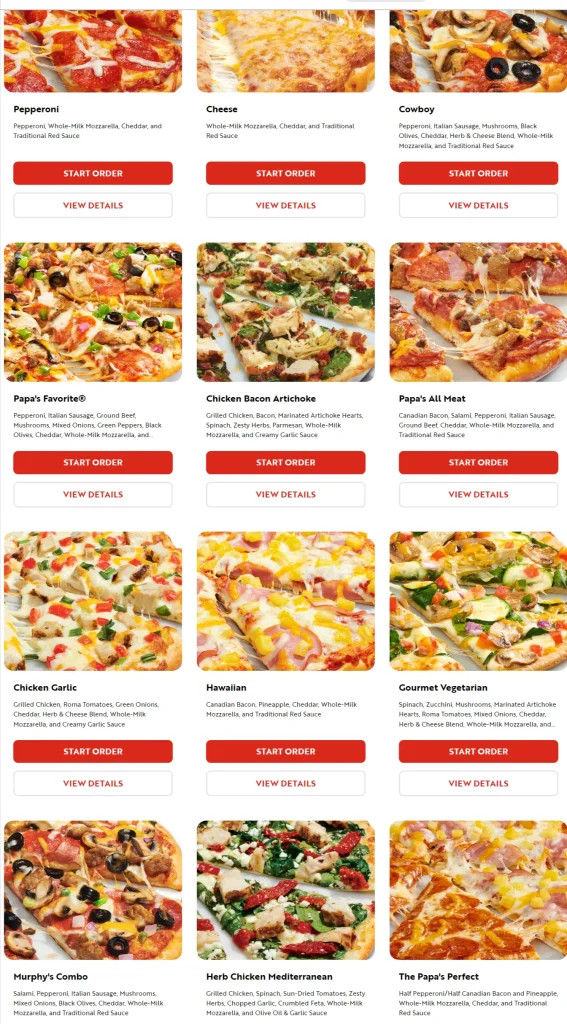 Papa Murphy's Signature pizza Menu