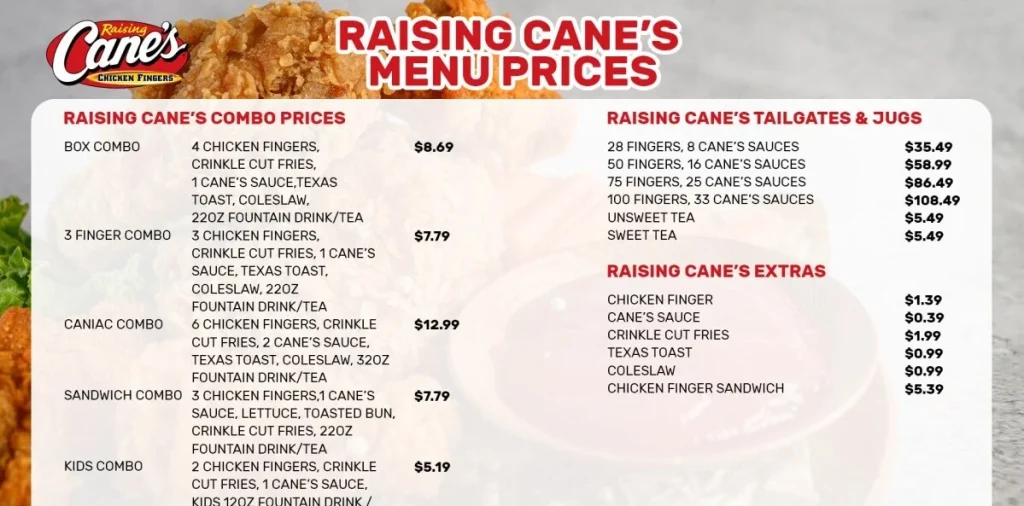 Raising Cane’s Menu USA