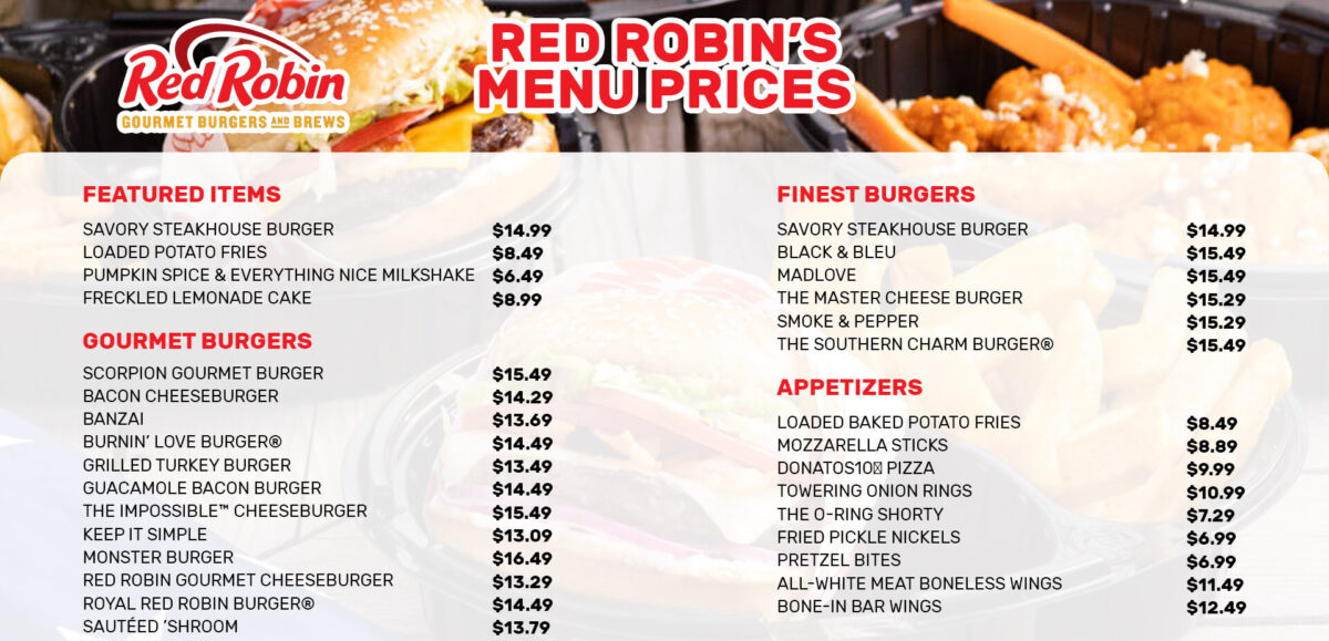 Red Robin Menu USA & Updated Prices 2025