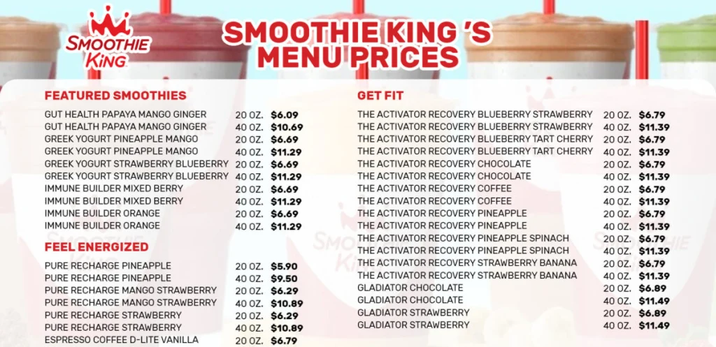 Smoothie King Menu  Prices in USA