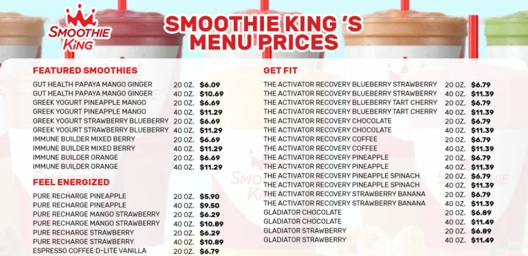 Smoothie King Menu Prices in USA