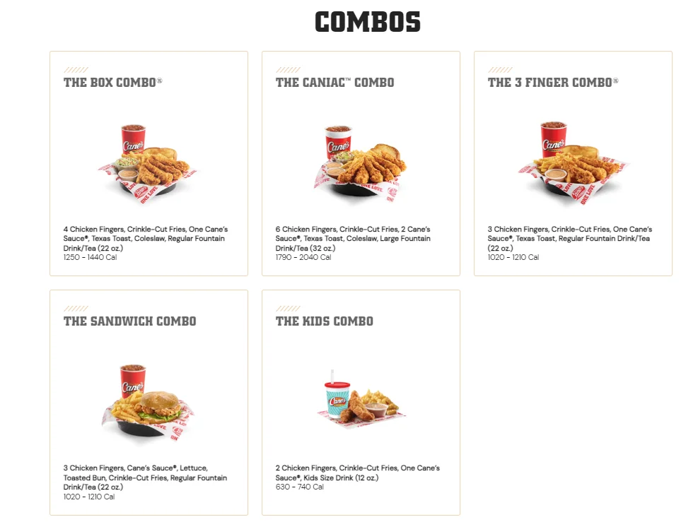 combos cane's
