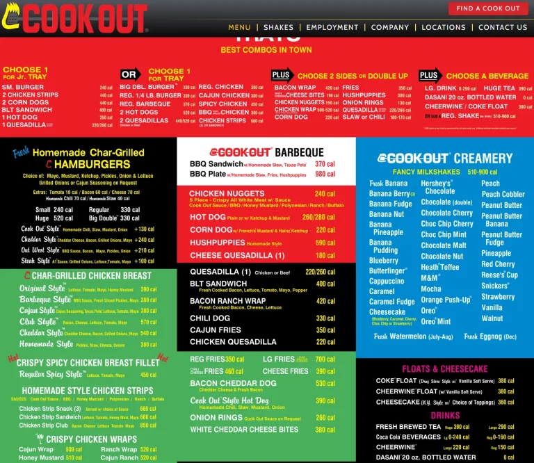 cook out menu prices in USA