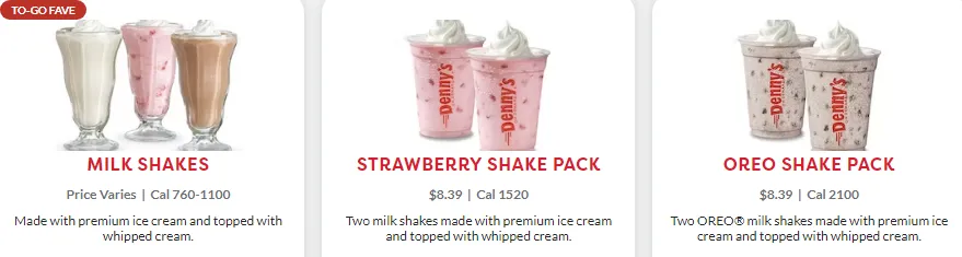 denny's milkshakes USA