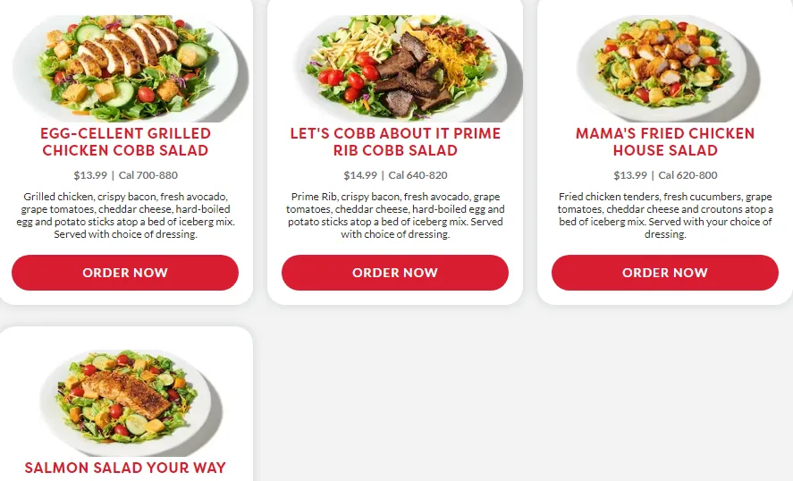 denny's salads menu USA