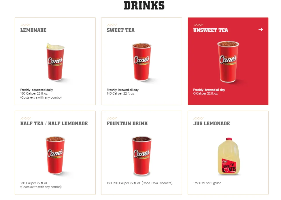 drinks raising cane's