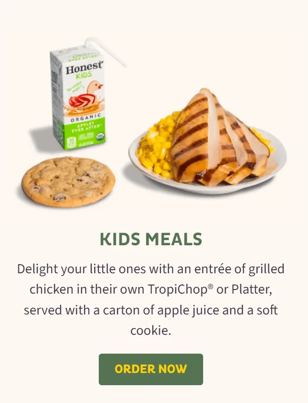 Kids Meals pollo tropical usa menu