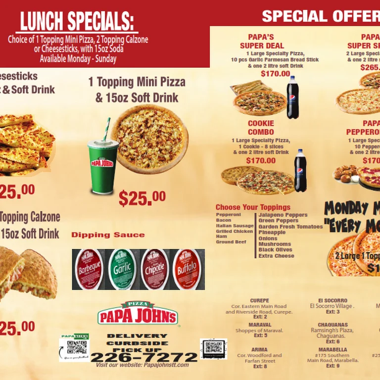 Papa John's Menu USA