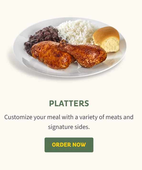 Platters pollo tropical menu