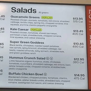 Sweetgreen Menu USA