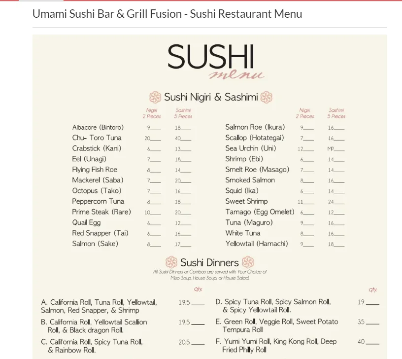 Umami Menu USA