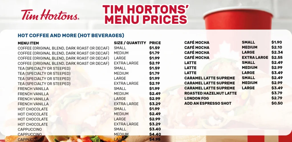 tim hortons menu usa